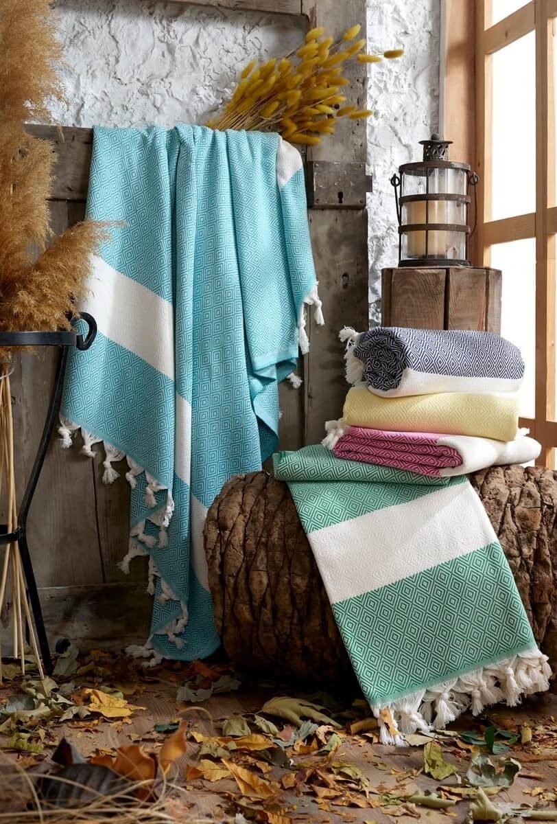 Diamond-Patterned 100% Cotton Peshtemal