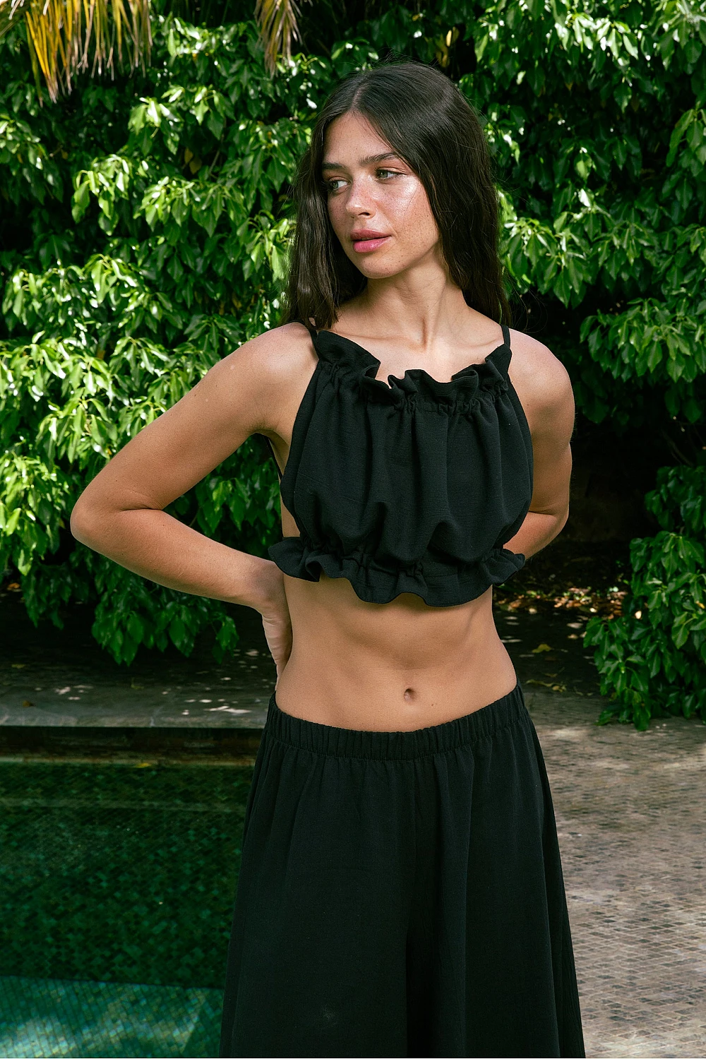 Shirred Crop - Black