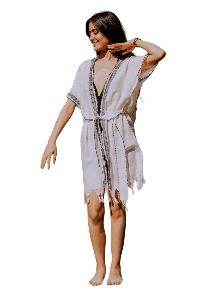 Bamboo and Cotton Kimono Wood Block Printed Handmade Nightwear Robe Gown Dress