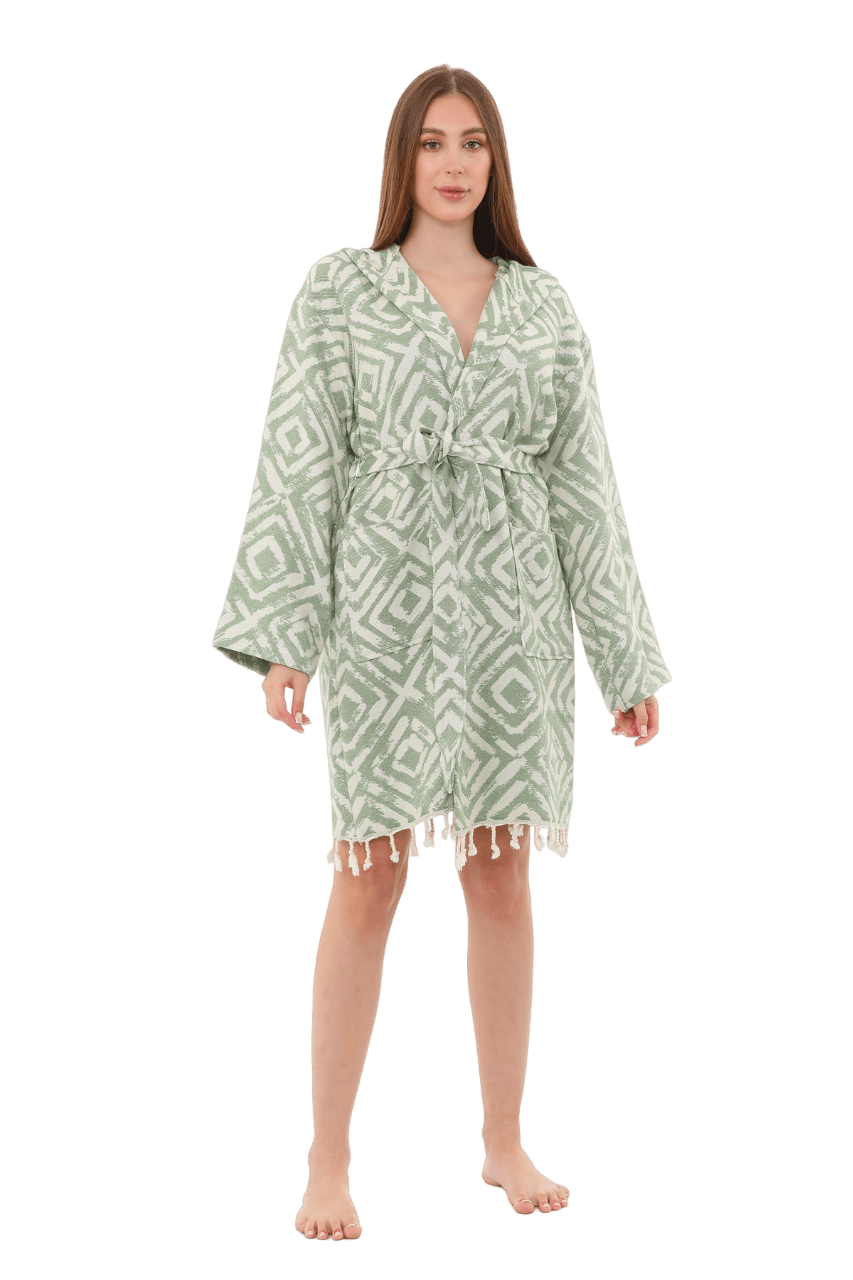 Yesim Hooded Cotton Bath Robe, Nightwear, Dressing Gown